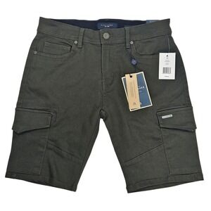 Marc Asher New York Mens Slim Fit Cargo Shorts Olive Green W30 Multi pockets